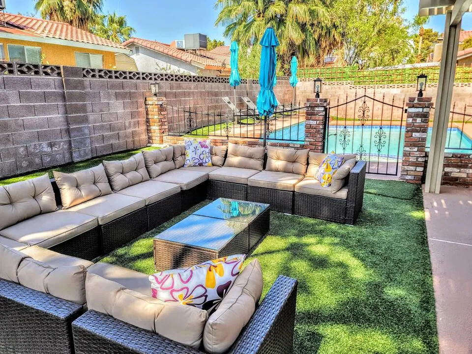 Outdoor sectional lounge on the turf