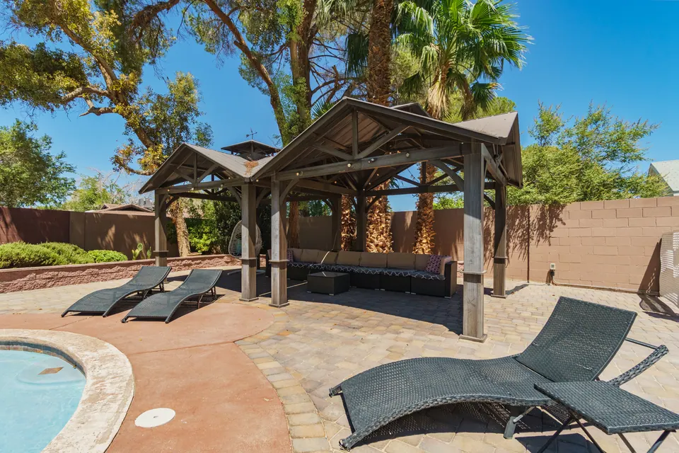 Gazebo and loungers beside the spa